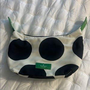 kate spade Black & White Polka Dot Cosmetic Pouch with Green Trim